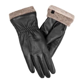 Alepo Genuine Sheepskin Leather Gloves For Women, Winter Warm Touchscreen Texting Cashmere Lined Driving Motorcycle Dress Gloves (Gray-L)