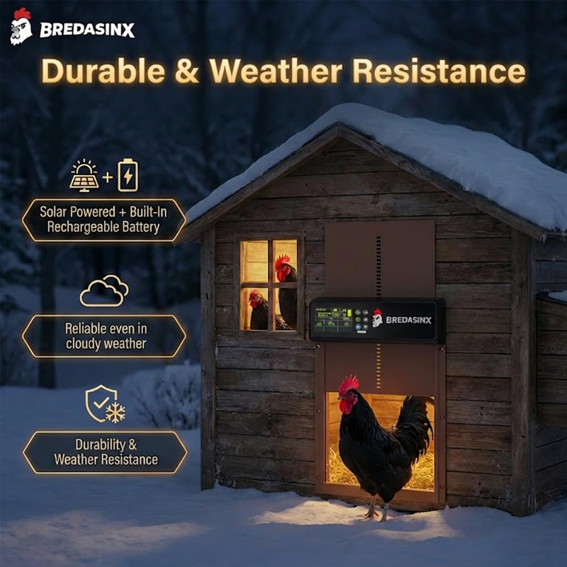 Automatic Chicken Coop Door Solar Powered with HD Screen, Timer
