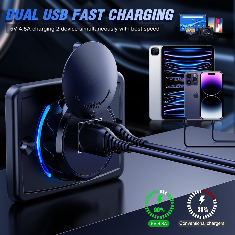 Nilight Quick USB Outlet Socket 12V 24V Dual USBs Connector