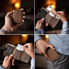 DONBOLSO NextGen Slim Leather Wallet without Coin Compartment, with RFID Protection, Cardholder for up to 11 Cards, Mini Wallet for Men and Women, Vintage Brown