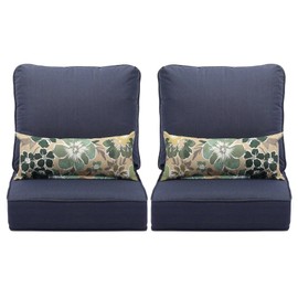 TRP Deep Seat Indoor Outdoor Patio Chair Cushion Set of 2 with Lumbar Support Back Pillow | All Seasons Dark Blue Color Rectangle Universal Fit Removeable Covers Fade Water Proof 22" X 24"