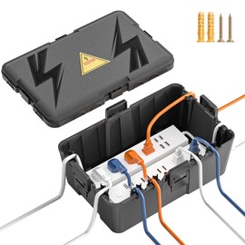 Iwillink Large Outdoor Electrical Box (12.6 x 8.6 x 5.1 inch), IP54 Waterproof Extension Cord Cover Weatherproof with 8 Cable Seal Entry, Protect Power Strip, Holiday Light, Timer Outlet Plug, Black