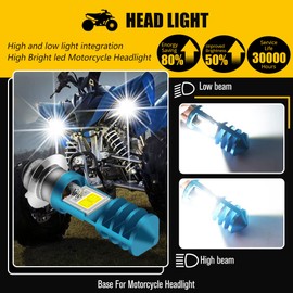Vooda H6M LED Bulb AC/DC 12-48V P15D Hi-Lo Beam White 6000K LED Motorcycle Bulb for Ya maha ATV YF Z YF M Raptor Grizzly Ko diak Motorbike Tractor Scooter-2 Pack(Blue Shell)