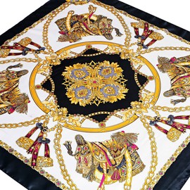 YOUR SMILE Silk Like Scarf Women's Fashion Pattern Large Square Satin Headscarf Brown Carriage