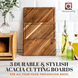 Chorus Wood Cutting Board Set with Juice Groove (3 Pieces) - Acacia Wood Kitchen Cutting Boards, Chopping Board for Meat (Butcher Block), Vegetables, Cheese - 100% Natural Hardwood