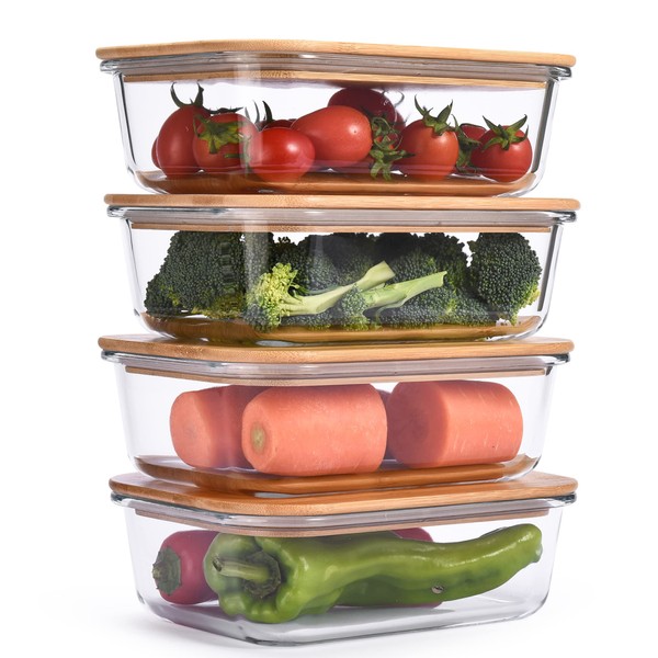 Vdomus Glass Food Storage Containers with Bamboo Lids (Pack of