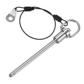 M METERXITY Push-Button Ball Locking Pin, 1/4" [6mm] Dia., 3-5/32"[80mm] Usage Length Ring Quick Release Lock Pins W Lanyard Cable for Speaker/Aviation/Gym/Machine [304 Stainless Steel]