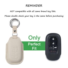 Jayanes Genuine Leather Key Fob Cover Compatible with Honda Accord Civic HR-V HRV CR-V CRV Pilot Sport SI EX EX-L Touring 2022 2023 2024 2025, Fob Case with Keychain & Lanyard (5 Buttons, White)