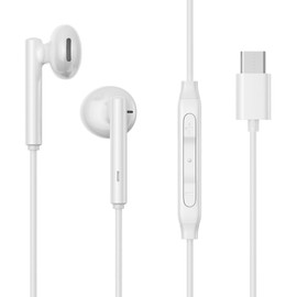 Joyroom JR-EC05 Type-C Series Half in-Ear Wired Earphones, High-Definition Sound, Comfortable Fit Earbuds and USB-C Compatibility, Headphones, White