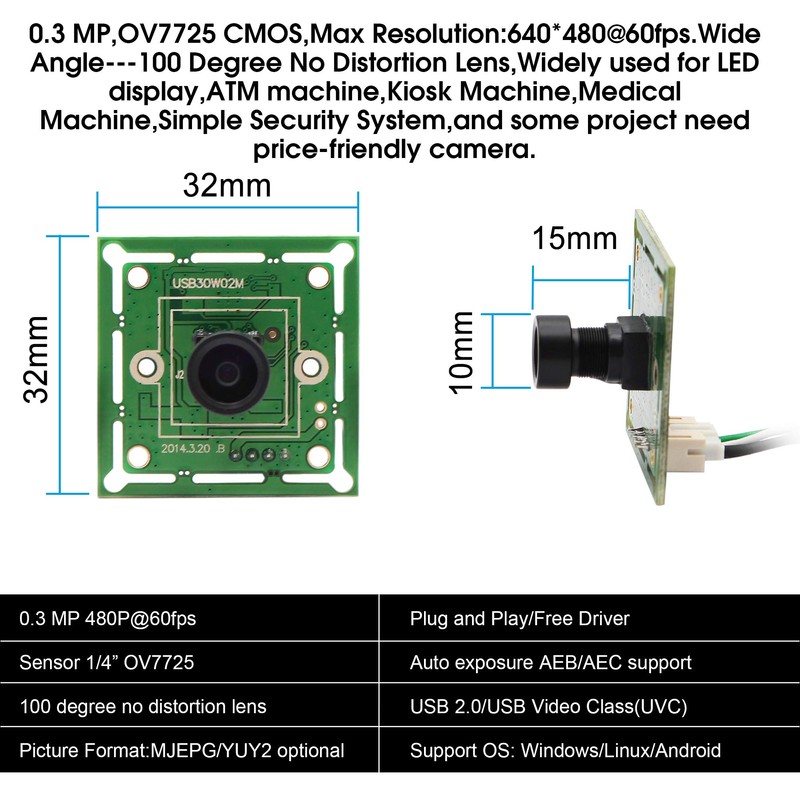 G 60fps USB Camera Module 0.3 MP Webcam Module VGA