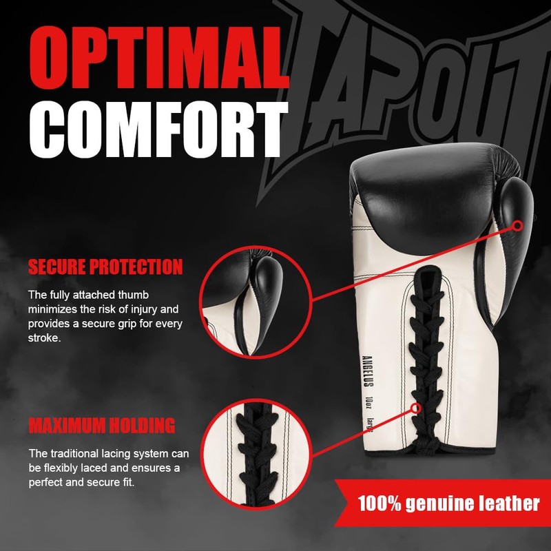 Tapout Angelus 960012 Leather Boxing Gloves Black / Ecru, 10