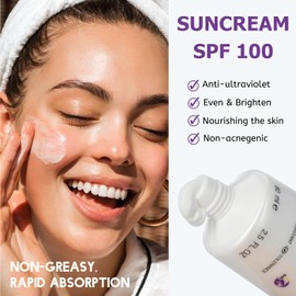Sunscreen SPF 100+, 2Pcs Sun Cream SPF 100 PA+++, Ultra Light UV Protetion Face Sunscreen, Very High Protection Suncream Factor 100, Very Water + Sweat Resistant, Refreshing (2)