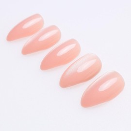 Press on Nails Medium Almond Fake Nails Cat Eye Glue on Nails Light Pink Acrylic Nails Solid Color Artificial False Nails Glossy Glitter Stick on Nails for Women 24 Pcs