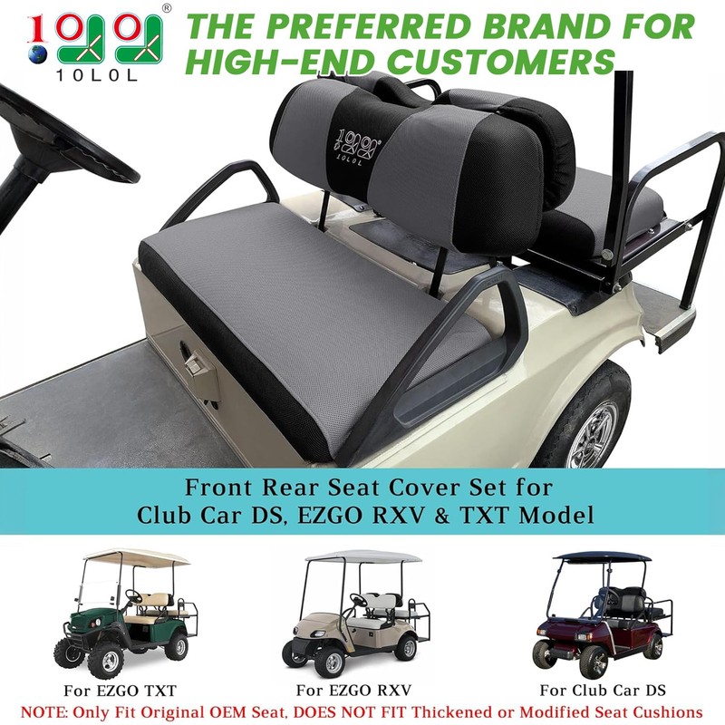 10L0L Golf Cart Front + Rear Seat Cover Set for