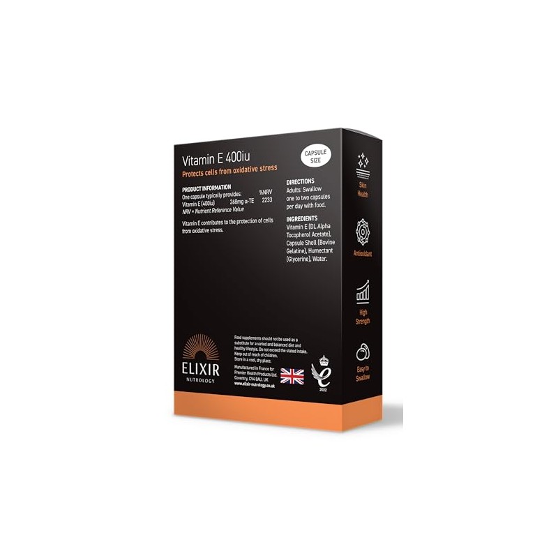 ELIXIR NUTROLOGY Vitamin E 400iu - 30 Softgel Capsules, Antioxidant