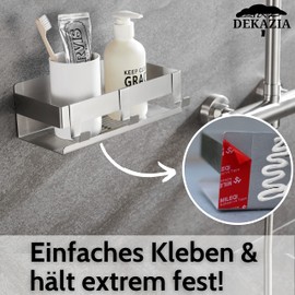 DEKAZIA® Duschablage ohne Bohren Edelstahl | Duschregal ohne Bohren Duschkorb ohne Bohren Badregal ohne Bohren Duschablage Shampoo Halterung für Dusche Aufbewahrung Badezimmer Regal ohne Bohren