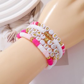 Friendship Bracelet, 5Pcs Album Beaded Bracelets for Fans Gift Music Lover Girl Women Sister Tour Birthday Gifts Party Decoration (Pink)