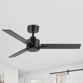Breezary 48 inch Industrial Ceiling Fans without Lights Remote Control, 6-Speed, Reversible DC Motor, 3 Blades, Modern Indoor/Outdoor Ceiling Fan No Light for Patio Home Office, Black