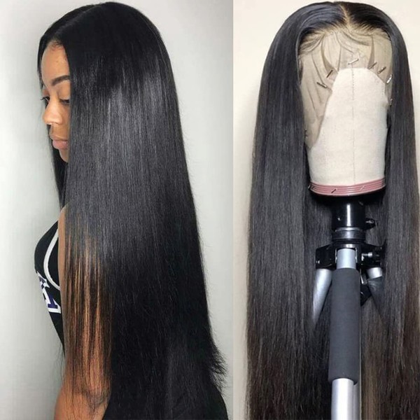 Subella 13x4 Lace Front Wigs Human Hair Pre Plucked with Baby Hair Bleached Knots 10A 180% Density Brazilian Straight Lace Front Human Hair Wigs for Black Women (18inch)
