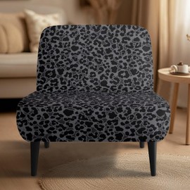 Talayituse Black Leopard Print Accent Chair Cover Slipcover, Armless Stretch Super Soft Chair Slipcovers for Armless Chair Furniture Protector with Elastic Bottom, Pack of 1