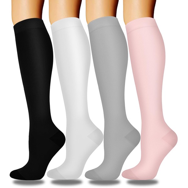 Aoliks 4 Pairs Knee High Compression Socks for Women & Men, Support Socks for Hiking Nurses Flying