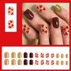 Fall Press on Nails Brown Fake Nails with Red Maple