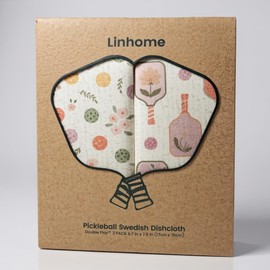 Linhome Pickleball Swedish Dishcloth, Reusable Paper Towel, Super Absorbent Cellulose Sponge, Pickleball Pattern, Washable Kitchen Cleaning Cloth (2, Floral Pickleball Paddle)