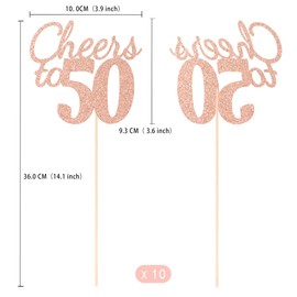 Gexolenu Cheers to 50, 10 Pack Double-Sided Rose Gold Glitter 50th Birthday Centerpieces for Tables, 50th Birthday Table Toppers Party Centerpiece Sticks Party Decorations