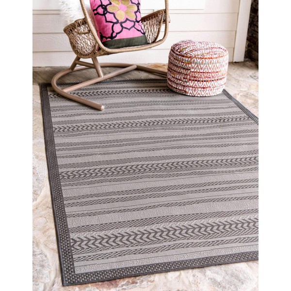 Unique Loom Outdoor Border Collection Striped Moroccan Transitional Indoor and
