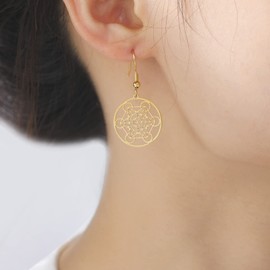 TEAMER Metatron Earrings Stainless Steel Star of David Earrings Flower of Life Geometric Hollow Dangle Vintage Amulet Jewellery for Women Girls, Stainless Steel