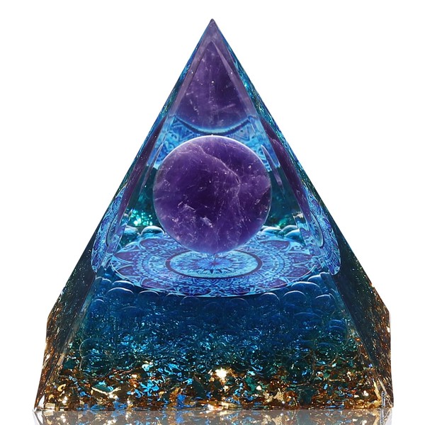 Hopeseed Orgone Pyramid for Positive Energy, Orgonite Natural Amethyst&Aquamarine Healing