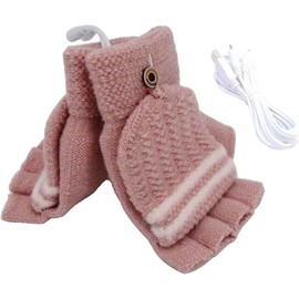 XUJAIOLQP USB Heated Gloves for Women, Mitten Winter Warm Laptop Gloves, Full & Half Hands Heated Fingerless Heating Knitting Hands Warmer Washable Design