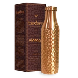 Tambra Pure Copper Jointless Vintage Water Bottle for Drinking, Handcrafted Ayurvedic Copper Water Bottle, Leak Proof Lid | Smooth Finish Copper Bottle Water Vessel - 32 Oz (DIAMOND)