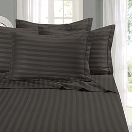 Elegant Comfort Best, Softest, Coziest Stripe Sheets Ever! 1500 Premier Hotel Quality Luxury Silky-Soft Wrinkle & Fade Resistant 4-Piece Bed Sheet Set, Deep Pocket Up to 16" -Queen Gray