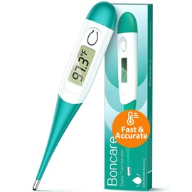 Boncare 10 Seconds Digital Thermometer for Adults and Kids - Accurate & Safe Rectal Thermometer for Baby with Fever Alarm, Oral Thermometer (Clear Blue)