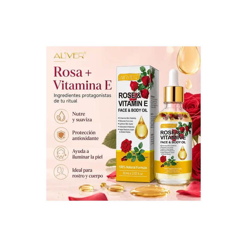 Aceite Corporal Rosa Vitamina E Hidrata Firmeza Ilumina