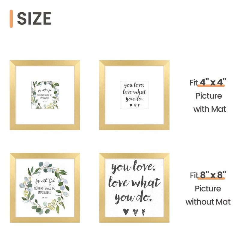 upsimples 8x8 Picture Frame, Display Pictures 4x4 with Mat or