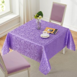 HommxJF Wave Scroll Damask Jacquard Square Light Purple Tablecloth 52"X52"，Wipeable Table Cover for Dining Table, Buffet Parties and Camping