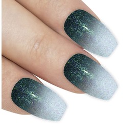 Bling Art False Nails Black Gel Ombre Ballerina Coffin 24 False Nails Long Tips with Glue