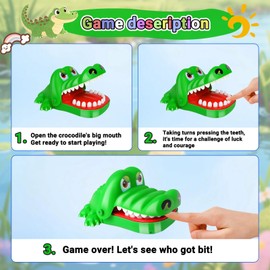 Camilife Crocodile Game Croco Doc Game Toy Crocodile Teeth, Action Skill for Family Game, Test Your Happiness, for Children, Family Game, Party Game (Green-L)