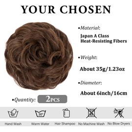 SARLA 2PCS Messy Hair Bun Hair Pieces Wavy Curly Synthetic Updo Fake Scrunchies Ponytail Extension for Women Chocolate Multi