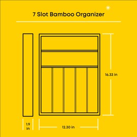 JoyJolt Bamboo Drawer Organizer, 7-Compartment Silverware Organizer, Cutlery and Utensil Organizer, Drawer Organizers for Garage, Kitchen, and Bathroom, Organizer Drawers for Kitchen Utensils