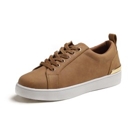 BREEZE NOUTHERLY - Tenis ligeros de piel vegana para mujer, Nobuck de piel vegana de camello casual con cordones, 7.5 US