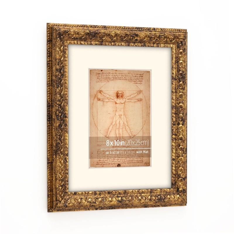 Eitida 8x10 in Rustic Gold Ornate Classic Picture Frame, Matted