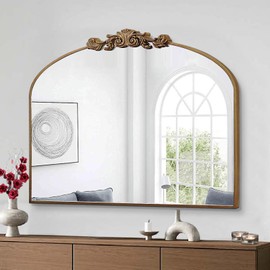 GA Home Gold Arched Mirror, 36"x29" Antique Bathroom Mirror with Wooden Frame, Vintage Ornate Baroque Decorative Mirror for Entryway, Fireplace, Living Room