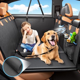 PAWZIC Back Seat Extender for Dogs Upgraded Anti-Scratch PU Leather, Hard Bottom Dog Car Seat Cover for Back Seat, Backseat Extender for Dogs, Waterproof Dog Hammock for Car, SUV, Small Truck, Black