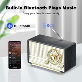 YOWGUIF AM FM Radio Classic Retro Wood Table Radio Bluetooth Speakers Radios Plug-in Wall with Rotary Knob Great for Home, Office