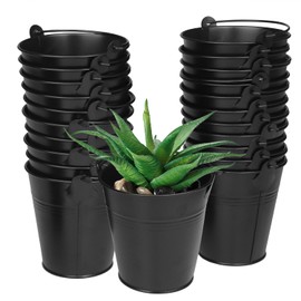 Biugaaufai 22 Pack 4 Inch Black Mini Metal Bucket, Elegant Galvanized Buckets with Handles, Tin Buckets, Small Metal Bucket, Mini Metal Pail for Party Favors, Crafts, Garden & Beach