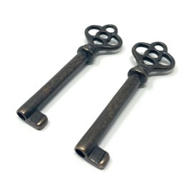 Metal Magery Antique Brass Hollow Barrel Skeleton Key for Doors, Desks, Cabinets, Dressers, Clocks and Vintage Furniture Pack of 2