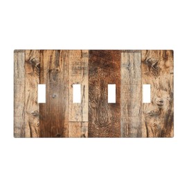 Spshian Light Switch Cover Rustic Brown Wood Vintage Plank 4 Gang Switch Plate Quad Toggle Wall Plates Decorative Switchplate Electrical Outlet Cover Plates for Farmhouse Cabin Home Decor